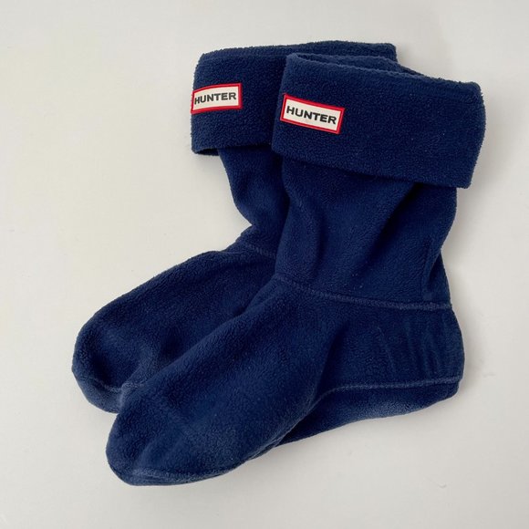 Hunter Original Short Matte Rain Boots, Navy/Cream Stripe, With Boot Socks, Sz 8 - Picture 9 of 12